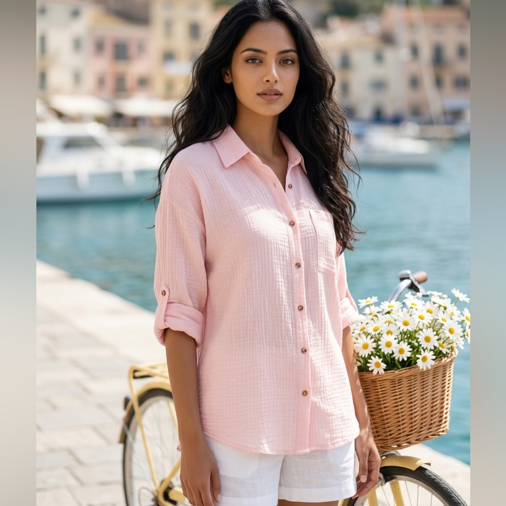 #127 JASMINE Light Pink 100% Cotton Button Down